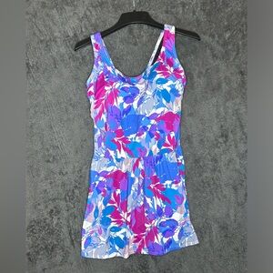 Swimsuits For All Faux Wrap Swim Dress One Piece Swimsuit Black Floral Size 18